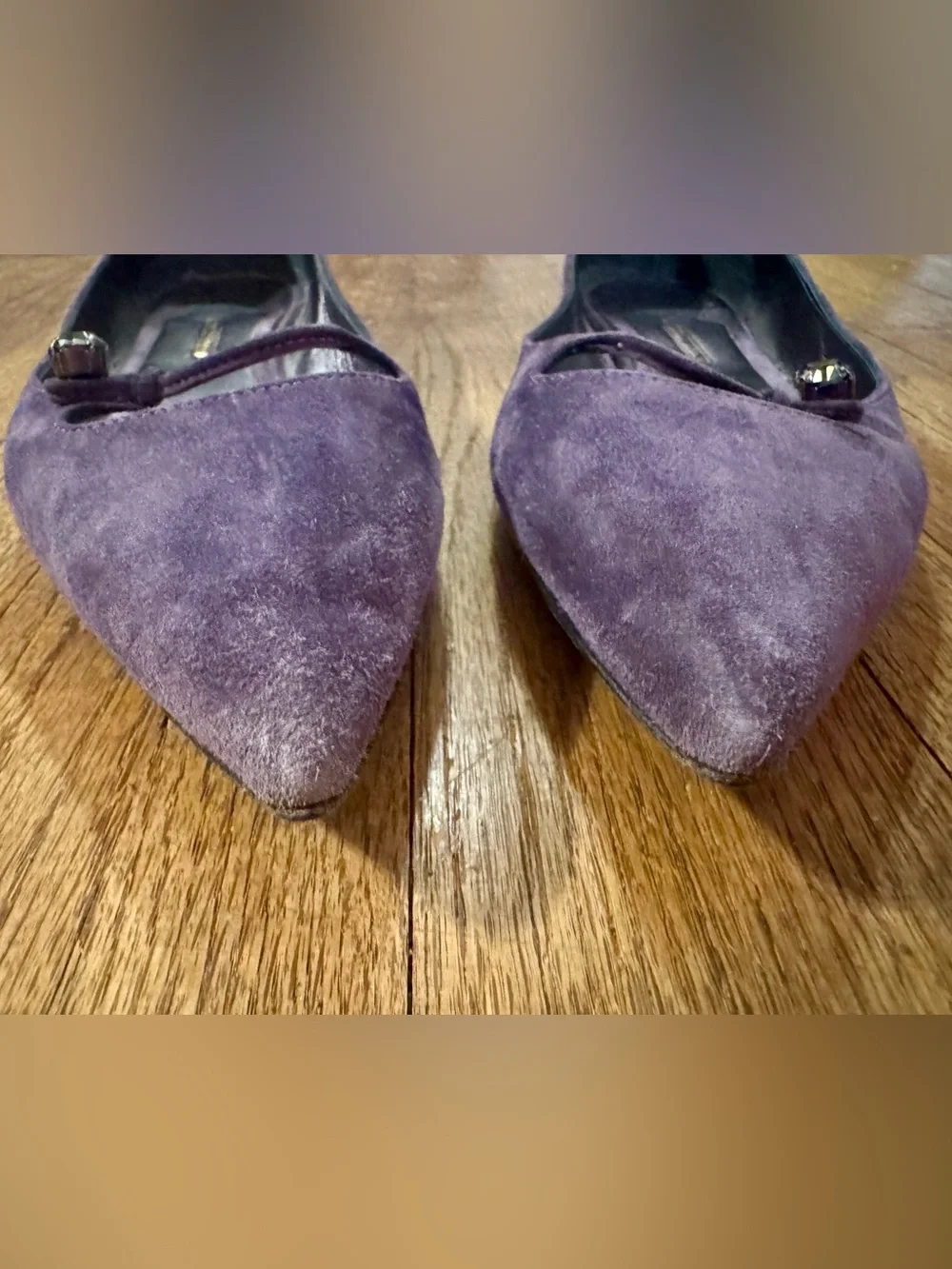 Giorgio Armani Deep Purple Suede Pointed-Toe Flats with Crystal Accent - 39.5